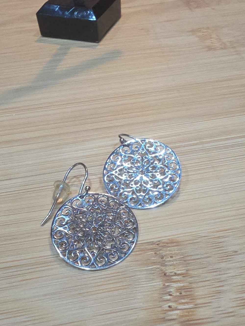 Ornate Silver Filigree Round Drop Earrings